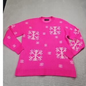 Lane Bryant Sweater Womens 14/16 Hot Pink Snowflake Crew Neck
